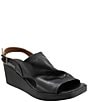 Color:Black - Image 1 - Flynn Leather Platform Wedge Slingback Sandals
