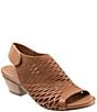 Color:Brown - Image 1 - Lacey Accordion Perforated Leather Block Heel Slingback Sandals