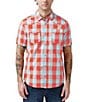 Color:Redwood - Image 1 - Saturo Short Sleeve Plaid Print Button Down Shirt