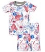 Color:Cloud - Image 1 - Baby 12-24 Months Short Sleeve American Flag/Fireworks Print T-Shirt & Matching Short Set