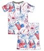 Color:Cloud - Image 2 - Baby 12-24 Months Short Sleeve American Flag/Fireworks Print T-Shirt & Matching Short Set