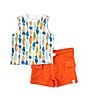 Color:Sunset Orange - Image 1 - Baby Boys Newborn-24 Months Fish-Printed Tank & Solid Cargo-Pocket Shorts Set