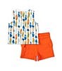 Color:Sunset Orange - Image 2 - Baby Boys Newborn-24 Months Fish-Printed Tank & Solid Cargo-Pocket Shorts Set
