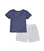 Color:Blue Smoke - Image 2 - Baby Boys Newborn-24 Months Short-Sleeve Solid Henley T-Shirt & Striped Seersucker Shorts Set