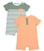 Color:Sage Green/Orange Multi - Image 1 - Baby Boys Newborn-24 Months Stripe & Solid 2-Pack Shortall