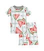 Color:Green Tea - Image 1 - Baby 12-24 Months Short-Sleeve Watermelon-Printed Pajama T-Shirt & Matching Shorts Set