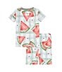 Color:Green Tea - Image 2 - Baby 12-24 Months Short-Sleeve Watermelon-Printed Pajama T-Shirt & Matching Shorts Set