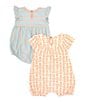 Color:Peach Puff - Image 2 - Baby Girls Newborn -24 Months Mosaic Floral Print 2-Pack Bubble