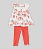 Color:Cloud - Image 1 - Baby Girls Newborn-24 Months Flutter-Sleeve Paradise Knot-Front Tunic Top & Solid Leggings Set
