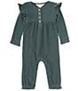 Color:Zucchini - Image 1 - Baby Girls Newborn-24 Months Long-Sleeve Ruffle Thermal Jumpsuit