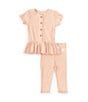 Color:Pink Sand - Image 1 - Baby Girls Newborn-24 Months Ribbed Short Sleeve Tunic & Legging Set