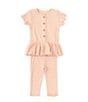 Color:Pink Sand - Image 3 - Baby Girls Newborn-24 Months Ribbed Short Sleeve Tunic & Legging Set