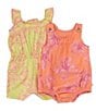 Color:Sour Grape - Image 1 - Baby Girls Newborn-24 Months Sleeveless Solid Romper & Tropical Floral Print Bodysuit Set