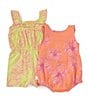 Color:Sour Grape - Image 2 - Baby Girls Newborn-24 Months Sleeveless Solid Romper & Tropical Floral Print Bodysuit Set