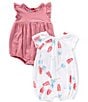 Burt's Bees Baby Girls Stripe Bubble Romper & Watercolor Popsicles Print Romper 2-Pack, Color:Cloud - Image 1