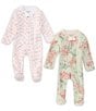 Color:Matcha Milk - Image 1 - Baby Girls Newborn-9 Months Soft Elegant Floral & Wavy Check Sleep & Play Sleeper 2-Pack
