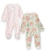 Color:Matcha Milk - Image 2 - Baby Girls Newborn-9 Months Soft Elegant Floral & Wavy Check Sleep & Play Sleeper 2-Pack