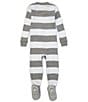 Color:Heather Grey - Image 2 - Baby Newborn-24 Months Long-Sleeve Stripe Sleep & Play Snug-Fit Footed Pajamas