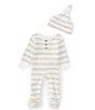 Color:Soft Mocha - Image 1 - Baby Newborn-9 Months Costal Stripe Jumpsuit & Knot Top Hat Set