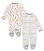 Color:Heather Grey - Image 2 - Baby Newborn-9 Months Long-Sleeve Giraffes/Stripe Loose-Fit 2-Pack Footie Sleeper