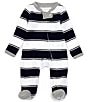 Color:Midnight - Image 1 - Baby Newborn-9 Months Long-Sleeve Stripe Sleep & Play Footed Pajamas