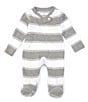 Color:Heather Grey - Image 1 - Baby Newborn-9 Months Long-Sleeve Stripe Sleep & Play Footed Pajamas
