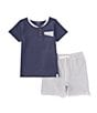 Color:Blue Smoke - Image 1 - Little Boys 2T-5T Short Sleeve Henley T-Shirt and Printed Shorts Set