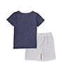 Color:Blue Smoke - Image 2 - Little Boys 2T-5T Short Sleeve Henley T-Shirt and Printed Shorts Set