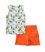 Color:Sunset Orange - Image 2 - Little Boys 2T-5T Sleeveless Beach Boards Tank and Shorts Set