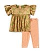 Burt's Bees Little Girls 2T-5T Bell Short Sleeve Vibrant Gardens Top & Legging Set, Color:Iguana - Image 1