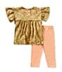 Burt's Bees Little Girls 2T-5T Bell Short Sleeve Vibrant Gardens Top & Legging Set, Color:Iguana - Image 2