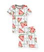 Color:Green Tea - Image 1 - Little Girls 2T-5T Short-Sleeve Watermelon-Printed Pajama T-Shirt & Matching Shorts Set