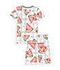 Color:Green Tea - Image 2 - Little Girls 2T-5T Short-Sleeve Watermelon-Printed Pajama T-Shirt & Matching Shorts Set