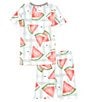 Color:Green Tea - Image 2 - Little/Big Girls 4-12 Short-Sleeve Watermelon-Printed Pajama T-Shirt & Matching Shorts Set