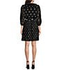Buru Blanche Floral Print Pleated Split V-Neckline 3/4 Balloon Sleeve Tie Waist Mini Dress, Color:Black Floral - Image 2