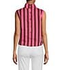 Color:Pink ST - Image 2 - Brocade Cropped Sleeveless Mock Neck Button Back Stripe Boxy Top