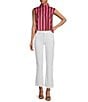 Color:Pink ST - Image 5 - Brocade Cropped Sleeveless Mock Neck Button Back Stripe Boxy Top