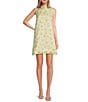 Buru Brocade Floral Mock Neck Sleeveless Shift Dress, Color:Citron Floral - Image 1
