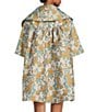 Buru Brocade Floral Oversized Point Collar 3/4 Sleeve Pocketed Topper Jacket, Color:Aqua - Image 2
