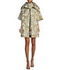 Buru Brocade Floral Oversized Point Collar 3/4 Sleeve Pocketed Topper Jacket, Color:Aqua - Image 3