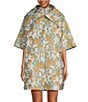 Buru Brocade Floral Oversized Point Collar 3/4 Sleeve Pocketed Topper Jacket, Color:Aqua - Image 4