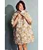 Buru Brocade Floral Oversized Point Collar 3/4 Sleeve Pocketed Topper Jacket, Color:Aqua - Image 5