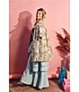 Buru Brocade Floral Oversized Point Collar 3/4 Sleeve Pocketed Topper Jacket, Color:Aqua - Image 6