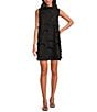 Buru Brocade Mock Neck Sleeveless Mini Shift Dress, Color:Black - Image 1