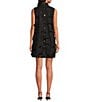 Buru Brocade Mock Neck Sleeveless Mini Shift Dress, Color:Black - Image 2