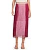 Color:Pink - Image 1 - Colorblock Elastic-Back Waist Fringe Midi A-Line Skirt