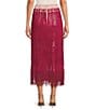 Color:Pink - Image 2 - Colorblock Elastic-Back Waist Fringe Midi A-Line Skirt
