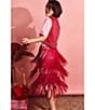 Color:Pink - Image 6 - Colorblock Elastic-Back Waist Fringe Midi A-Line Skirt