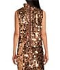 Buru Cropped Sleeveless Disco Sequin Mock Neck Button Back Cropped Coordinating Boxy Top, Color:Bronze Disco Sequin - Image 2