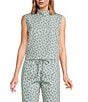 Buru Cropped Sleeveless Paisley Print Mock Neck Button Back Cropped Coordinating Boxy Top, Color:Evergreen Paisley - Image 1